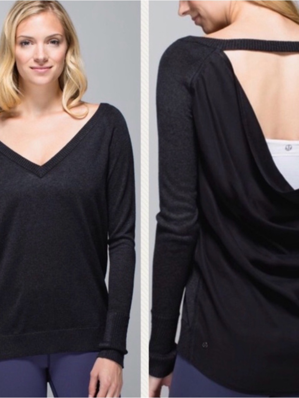 Lululemon Unity Pullover V-Neck Swester Open - Black Size 6